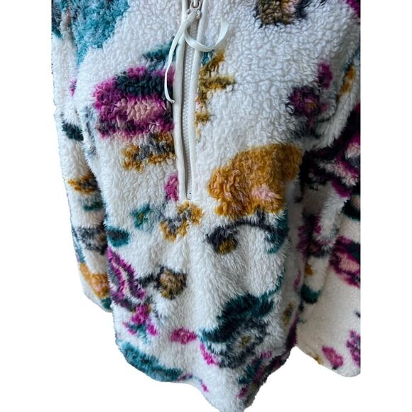 ANTHROPOLOGIE Rosemarie Hooded Sherpa Jacket Teddy Sweater Floral XS - Picture 10 of 12